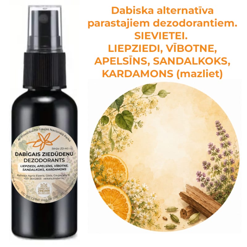 Ziedūdens dezodorants. Ar liepziediem un sandalkoku. - Image 4